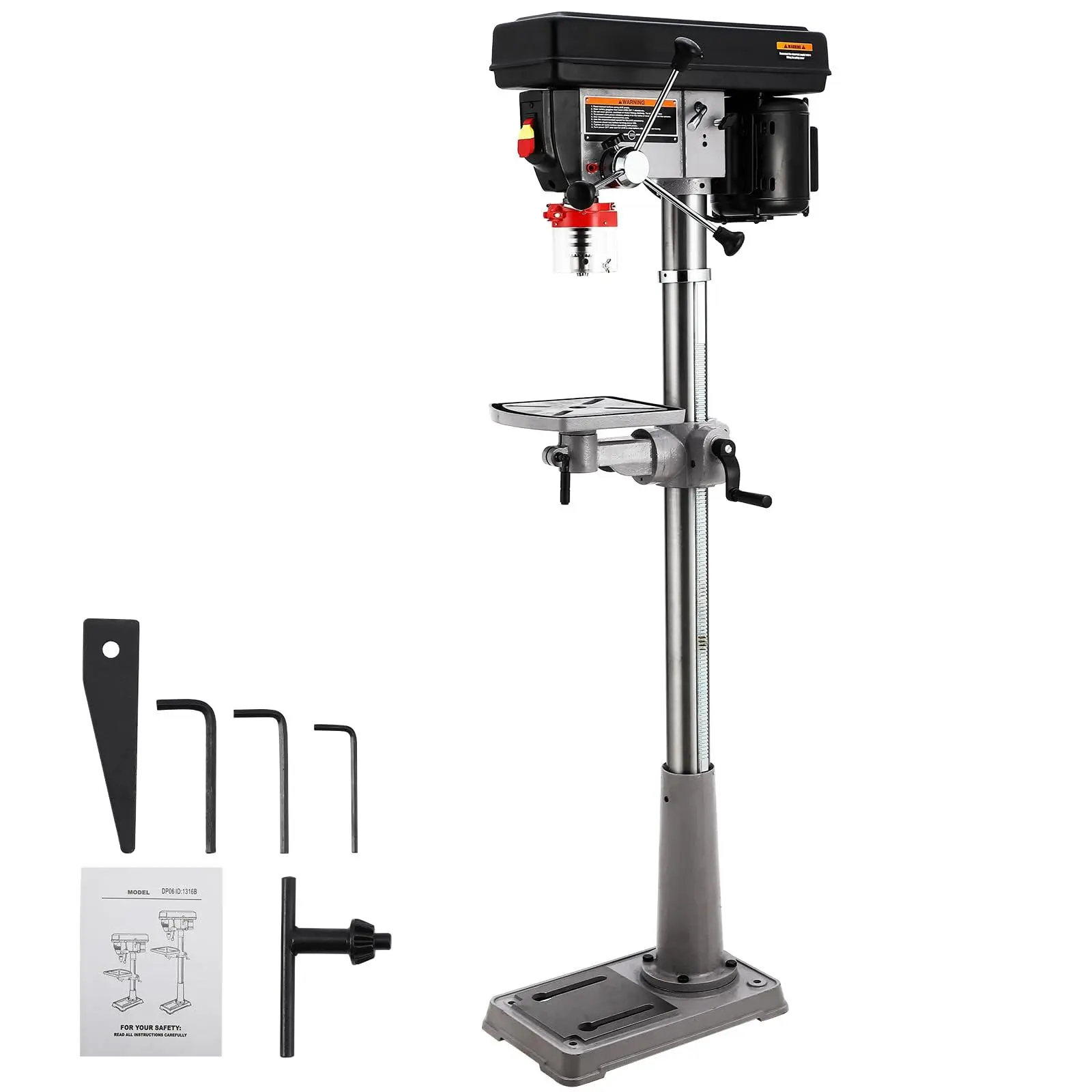 GARVEE 13 in Floor Drill Press, 7.5 Amp 120V, 288-3084 RPM Variable Speed Cast Iron Bench Drill Press, 0-45°Tilting Worktable, Tabletop Drilling Machine for Wood Metal