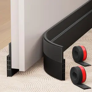 Hojoy 2 Pack Under Door Draft Stopper, Adjustable Door Sweep Anti-Collision Strong Adhesive Weather Stripping Tape Soundproof Draught Stoppers 2" W x 39" L, Black