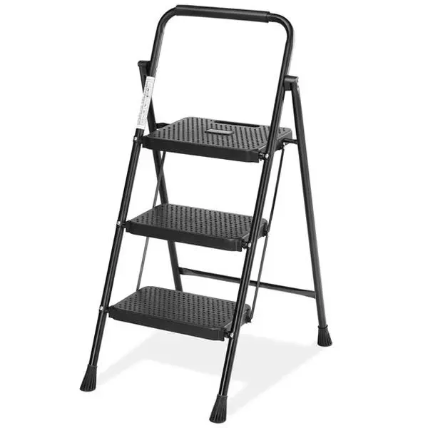 2&3 Step Ladder, Folding Steel Step Stool with Wide Non-Slip Pedals, Safety Lock and Hand Grip, 330 lb Capacity, Portable Ladder for Home, Kitchen and Garage
