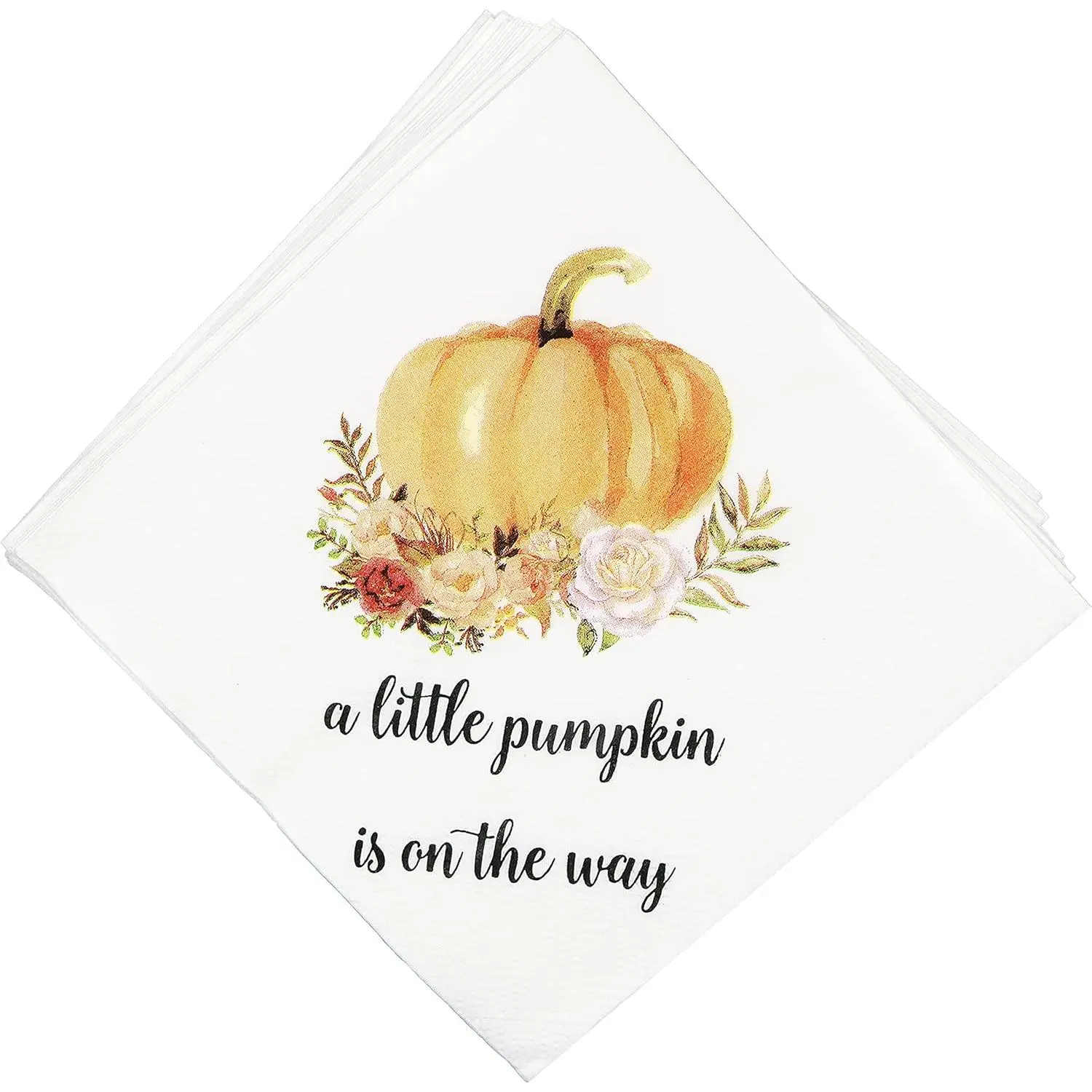 A Little Pumpkin is On The Way Napkins, He or She Pumpkin Napkins, A Little Pumpkin is On The Way  Shower, Boy Girl Little Pumpkin  Shower Gender Reveal Party Decorations (5 x 5 In, 50-Pack)