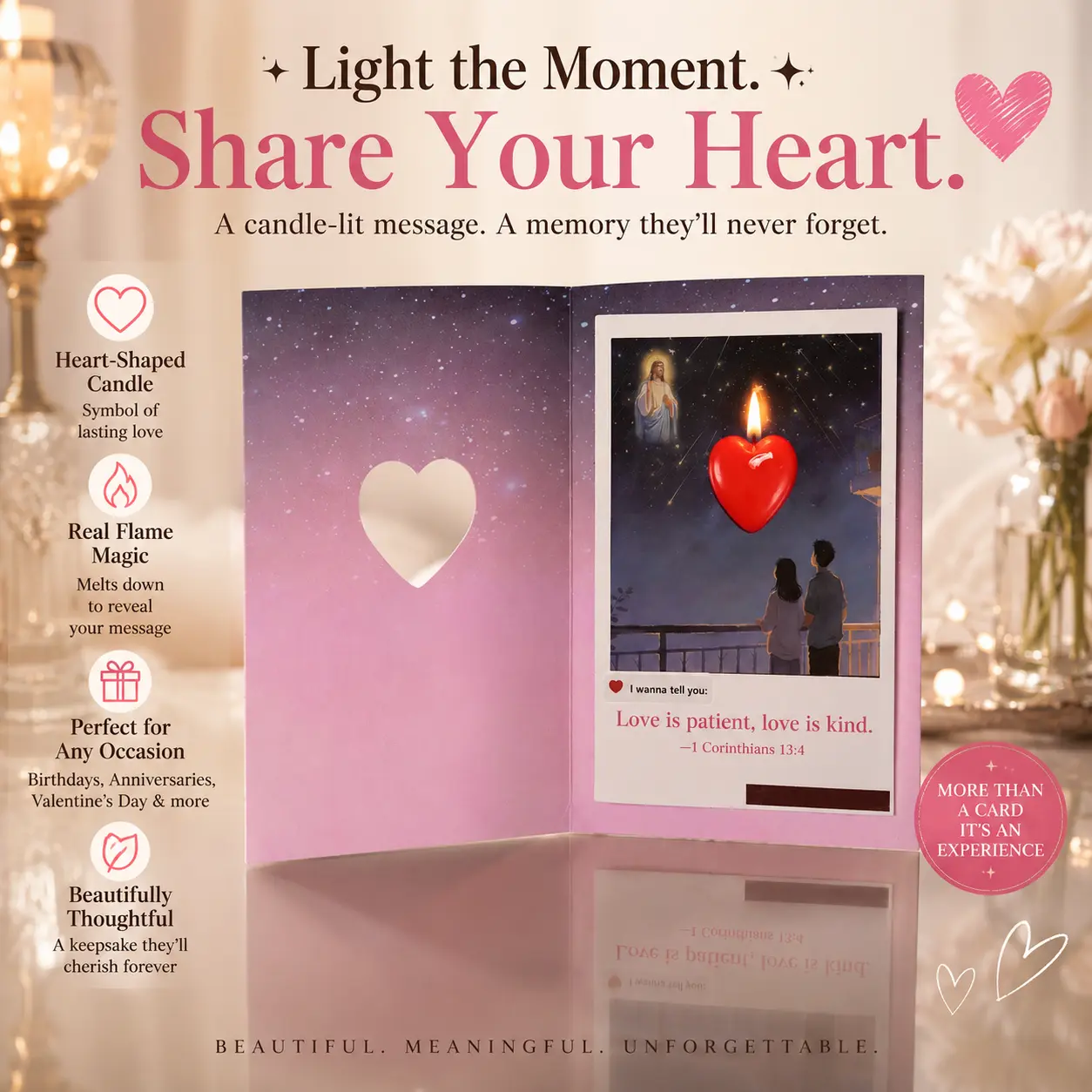Romantic Light-Up Love Card - Luxury 3D Greeting Card with Hidden Magic Message Reveal, Heart Candle Surprise, Couple Bonding Gift for Anniversaries, Birthdays