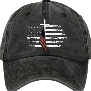 Baseball Cap Featuring a Christian Cross And American Flag Design, Perfect for Celebrating Independence Day on July 4Th