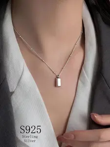 925 Sterling Silver Rectangular Pendant Necklace for Women, Fashion Jewelry for Party, Daily Clothing Decor, Trendy All-match & Exquisite Jewelry for Birthday Gift