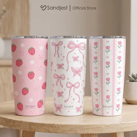 SANDJEST 20oz Aesthetic Insulated Stainless Steel Coffee Tumbler with Lid, Portable Double Wall Reusable, Cup Holder Friendly, Travel-to-Office Use, Iced or Hot Ready, Gift for Her Birthday Christmas Cozy Fall #falldealsforyou