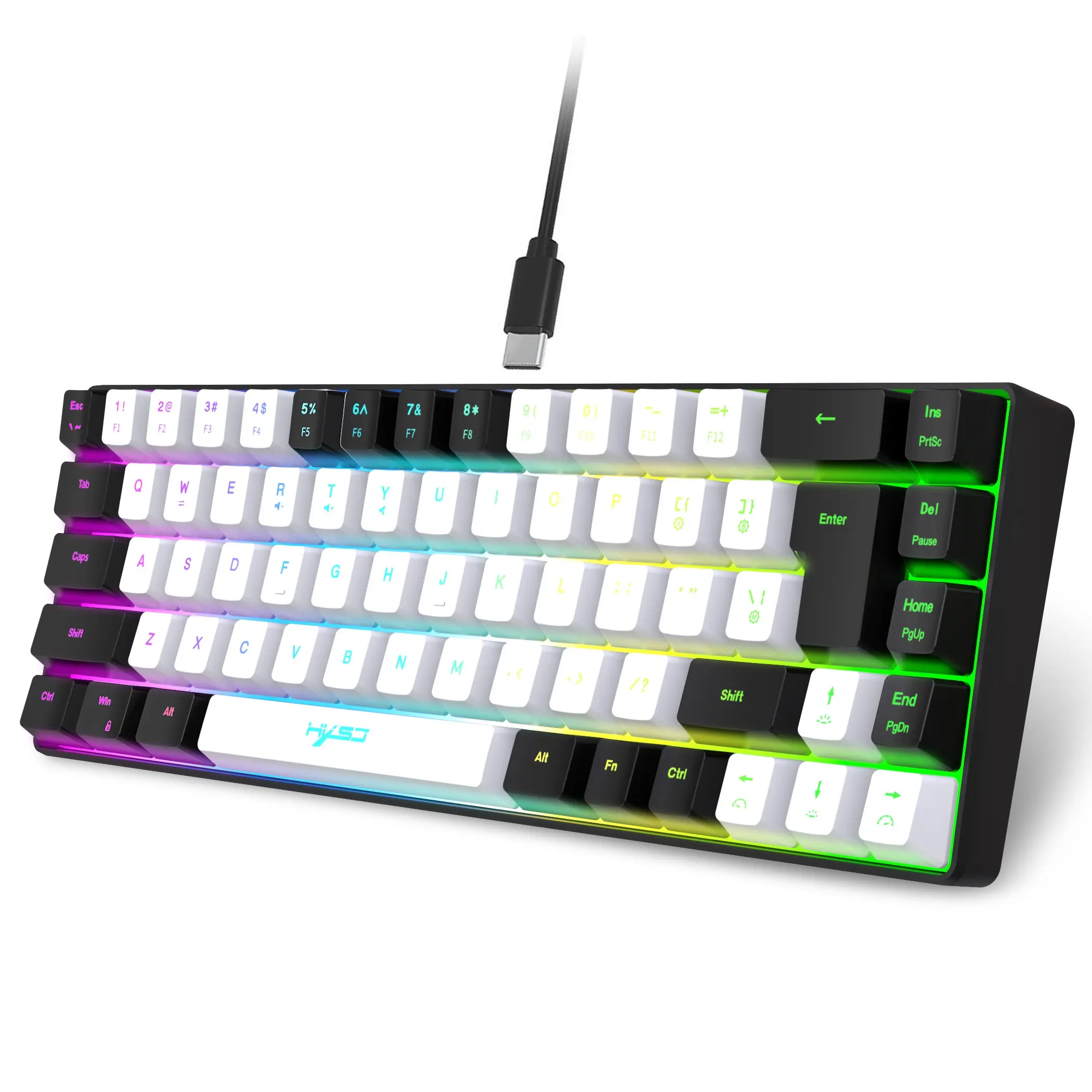 V200 Thin Wired Pc Gaming Keyboard, USB-C Interface Cable, Independent 68 Key RGB Backlight, Suitable for Home Gaming & Office Use, RGB Backlit Keyboard, RGB Lighting Keyboard, Lighted Keyboard