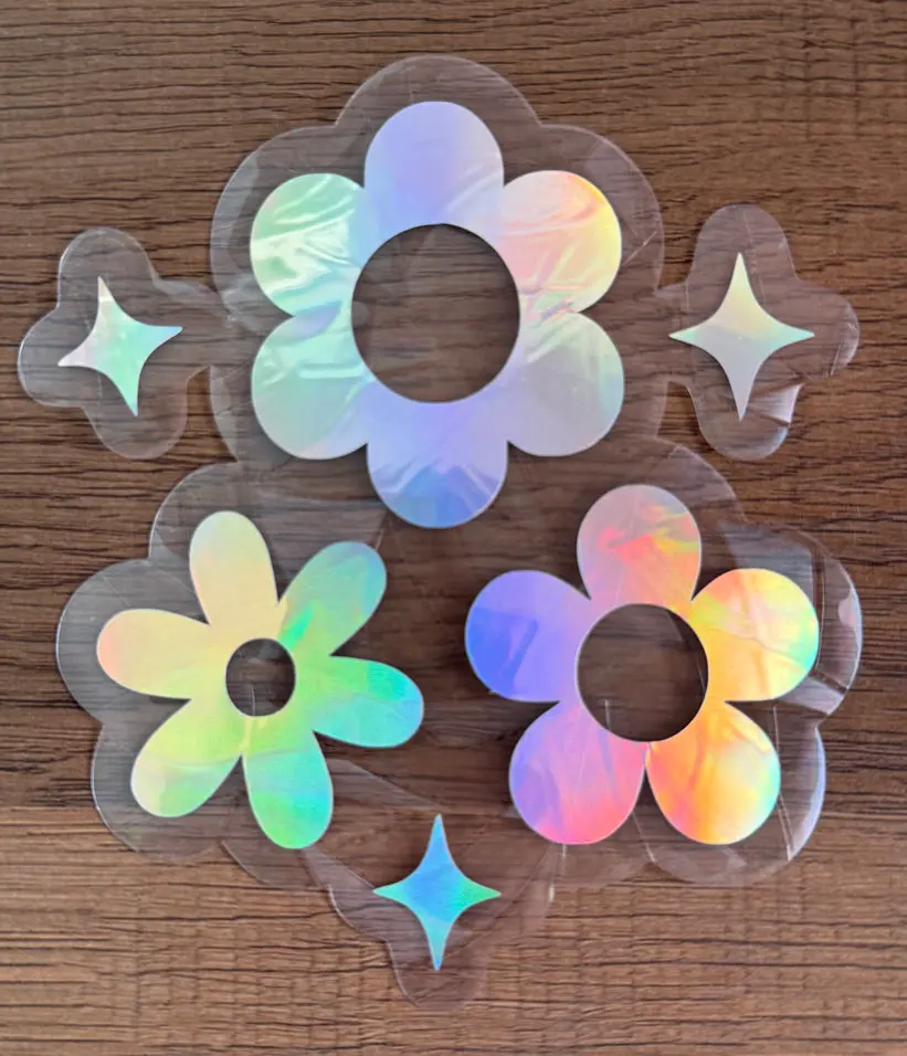 Retro Daisy Rainbow Window Cling Set | Floral Prism Window Sticker Trio | Boho Flower Window Decal