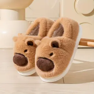 Viral Cute Capybara Slippers – Thick Sole Warm Fuzzy Cotton House Shoes for Women & Men, Cozy Indoor Outdoor Winter Slides
