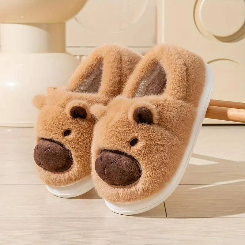 Viral Cute Capybara Slippers - Thick Sole Warm Fuzzy Cotton Soft Footwear, Warm Indoor Footwear with Fuzzy Interior Feels Plush for Women & Men Winter Slides (Indoor/Outdoor Use)