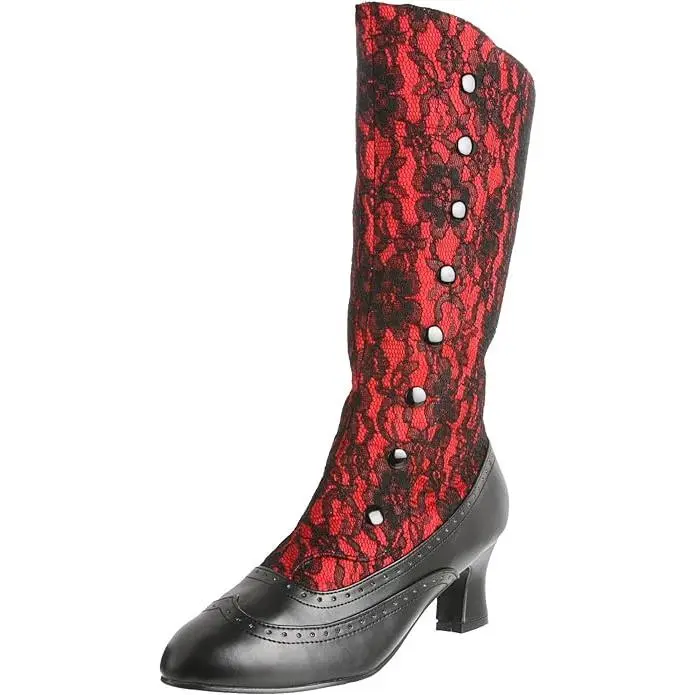 Black/Red Victorian Boots - Vampire - Witch - Costume Accessories - Women Size 7