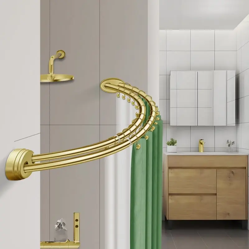 Utopia Alley DCR922GD Rustproof Aluminium Wall-Mounted Semicircular Dual Rail Angled Tub/Shower Curtain Rod, Adjustable 45in-72in, 2.90in Gold Bronze, Elongated, All Seasons Bathroom Decor, No Redundant Features