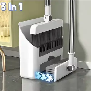 3-in-1 Long-Handled Broom and Dustpan Set, Floor Brush for Home and Office