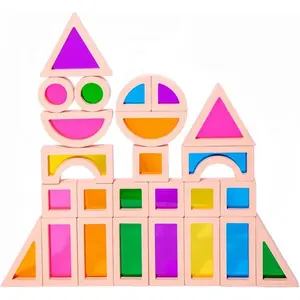Rainbow Building Blocks Acrylic Stacking Sensory Toy, Creative Castle Construction Set, Multicolor Hollow Out Design, Space Thinking Exercise