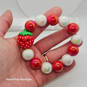 Kawaii Strawberry Beaded Bracelet - Handmade Stretch Bracelet