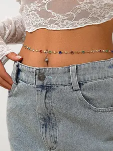 1pc Women's Boho Beach Ocean‑Style Adjustable Waist Chain, Colorful Heart Artificial Crystal Chain Jewelry for Daily Vacation Beach Party, Mother's Day & Birthday Gift
