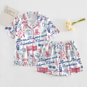 Stars Stripes And Freedom Vibes 4th Of July Patriotic America Satin Pajama Set Adults, 4th Of July Sleepwear, Homewear Patriotic Gifts Women