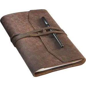 Refillable Leather Journal Writing Notebook -  Leather Journal for Men, A5 Diary Cover Refillable Sketchbook to Drawing, Large 6"x8", Dark Brown