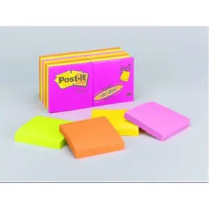 212 MAIN 3M MMM65414AN Repositionable Neon Sticky Notes, 14 Pads, Bright Hue