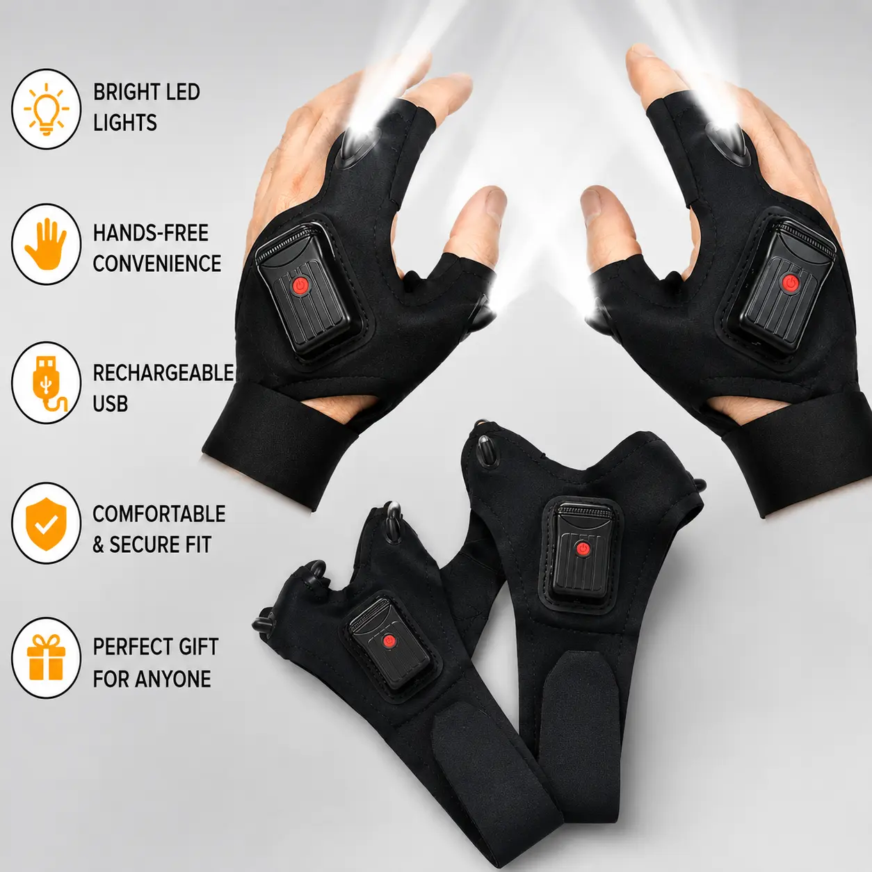 LED Flashlight Gloves, Hands-Free Finger Light Gloves for Auto Repair, Mechanics, DIY Projects, Fishing, and Emergency Maintenance