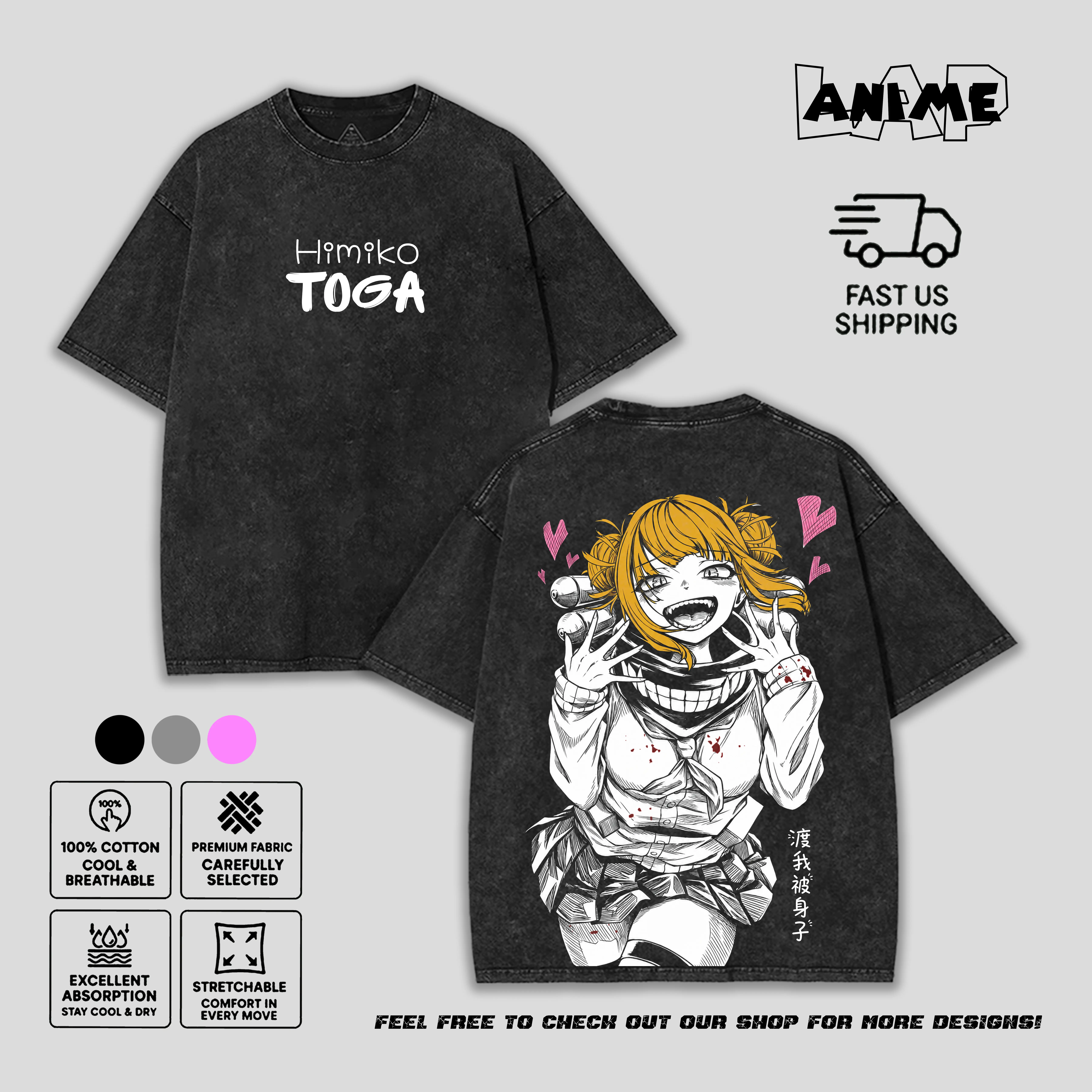 My Hero Academia Himiko Toga Anime Graphic Vintage Acid Washed Tee Unisex Streetwear T-Shirt