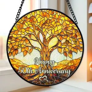 50th Wedding Anniversary Glass Suncatcher, Golden Wedding Keepsake Suncatcher, Wedding Anniversary Gift for Parents, Couple Keepsake Gift, 50 Years of Marriage Anniversary Ornament