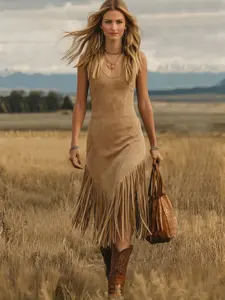 Women's Western Style Long Dress, Sleeveless Slim Fit Design, Casual & Stylish Women's Clothing, Perfect for Daily Wear