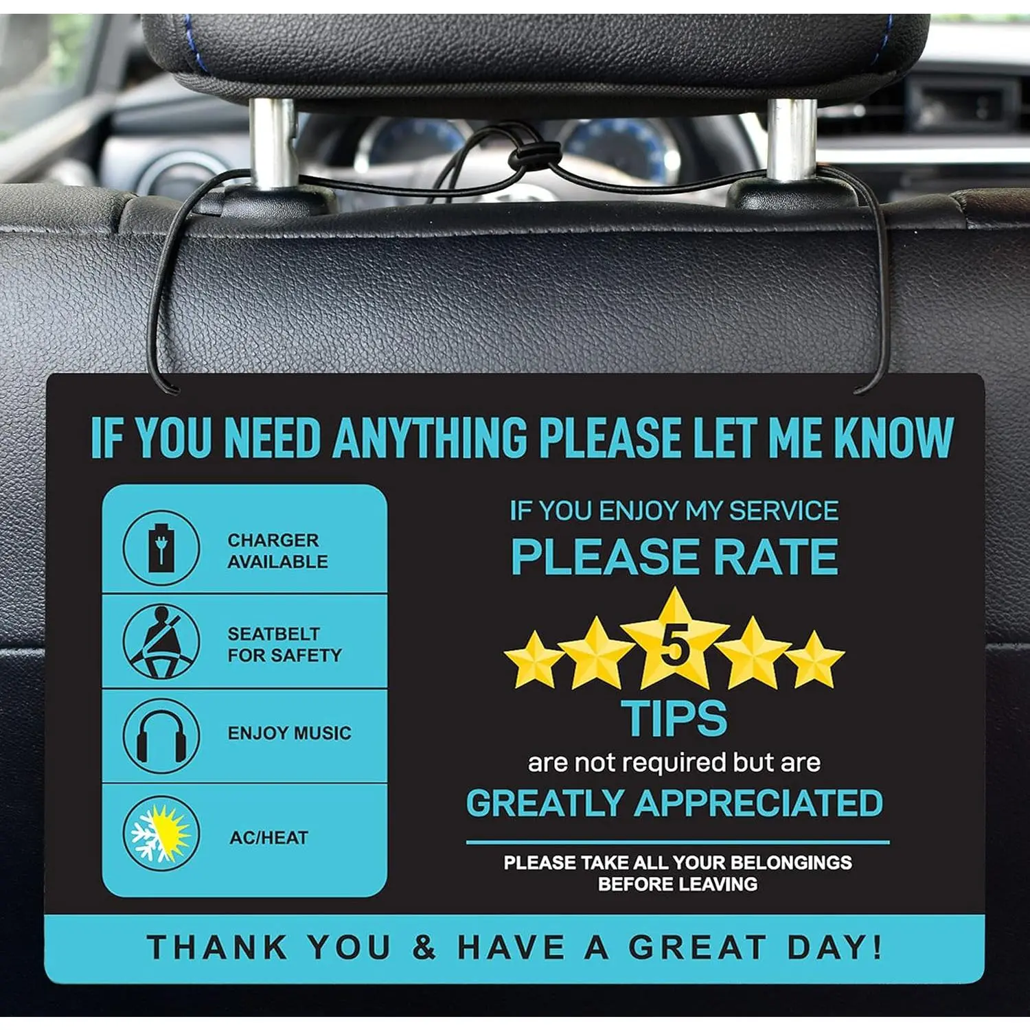 2-Pack Tips Rating Appreciated Rideshare Accessories Sign for Car Taxi - Rate Me Tip No Smoking for 5 Star Rides for Ride-share