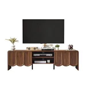 63'' Modern TV Stand, Wave Panel TV Console Table Entertainment Media Center with Storage Compartment and Sliding Door for Living RoomNUXO
