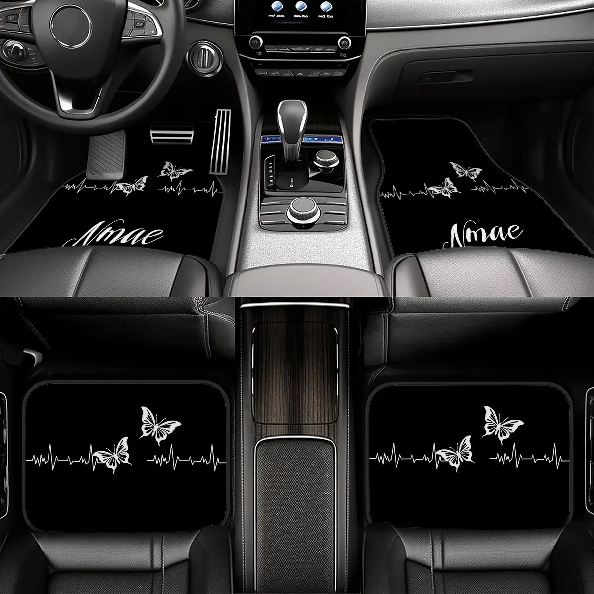 4pcs Customizable Name Car Floor Mats, Car Mats Set, Butterfly Personalized Design Pattern - Perfect Gift for Christmas, Father'S Day, And Valentine'S Day - Easy-To-Clean Car Interior Accessory - Suitable for Sedans, Trucks, Interior Car Accessories
