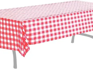 Pcs of 2 Red & White Premium Plastic Checkered Flag Tablecloths Picnic Table Covers, Tablecovers Party Favor (2, RED & White)