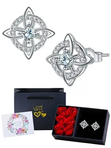 Eternal Flower Rose Gift Box, Geometric Design Earrings, Fashionable Jewelry for Women & Girls, Trendy All-match & Exquisite Jewelry for Birthday Gift