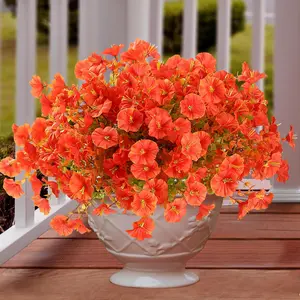 8 Bundles Artificial Fake Fall Flowers Faux Plants for Outdoor Outside Faux Silk Morning Glory UV Resistant Look Real Autumn Fake Outdoor Flowers for Front Door Porch Window Box, Orange, Artificial Flower Set
