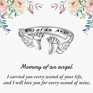 Angel Baby Footprint Ring with Adjustable Opening for Everyday Wear Commemorative Gift for Special Moments