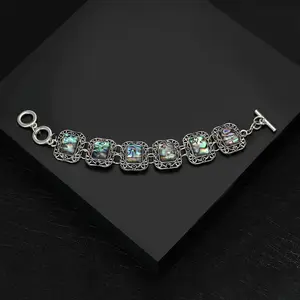 Stylish Vintage Abalone Shell Bracelet Creative Alloy Hollow Carved Bracelet