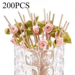 200PCS Elegant Rose Flower Cocktail Picks - 4.7" Bamboo Toothpicks for Appetizers, Weddings, Valentine's Day & Parties - Perfect for Drinks, Fruit Skewers & Decor