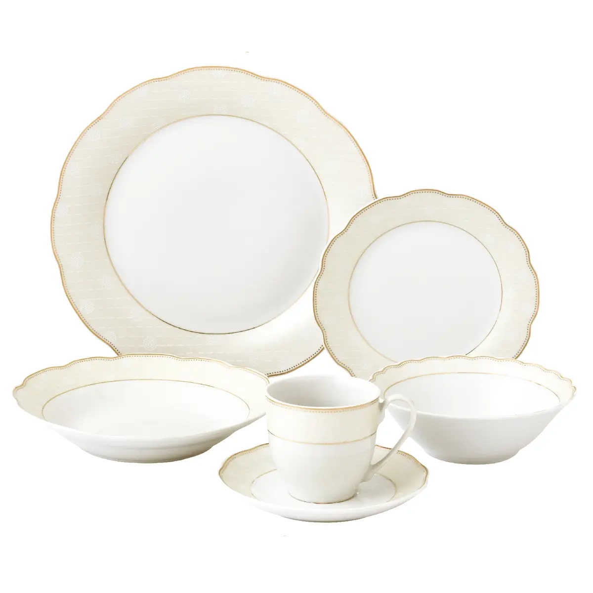 Tova 24-Piece Wavy Porcelain Tableware Service Set - Service for 4, Everyday Use, Ideal for Tea & Dining, Round Plates
