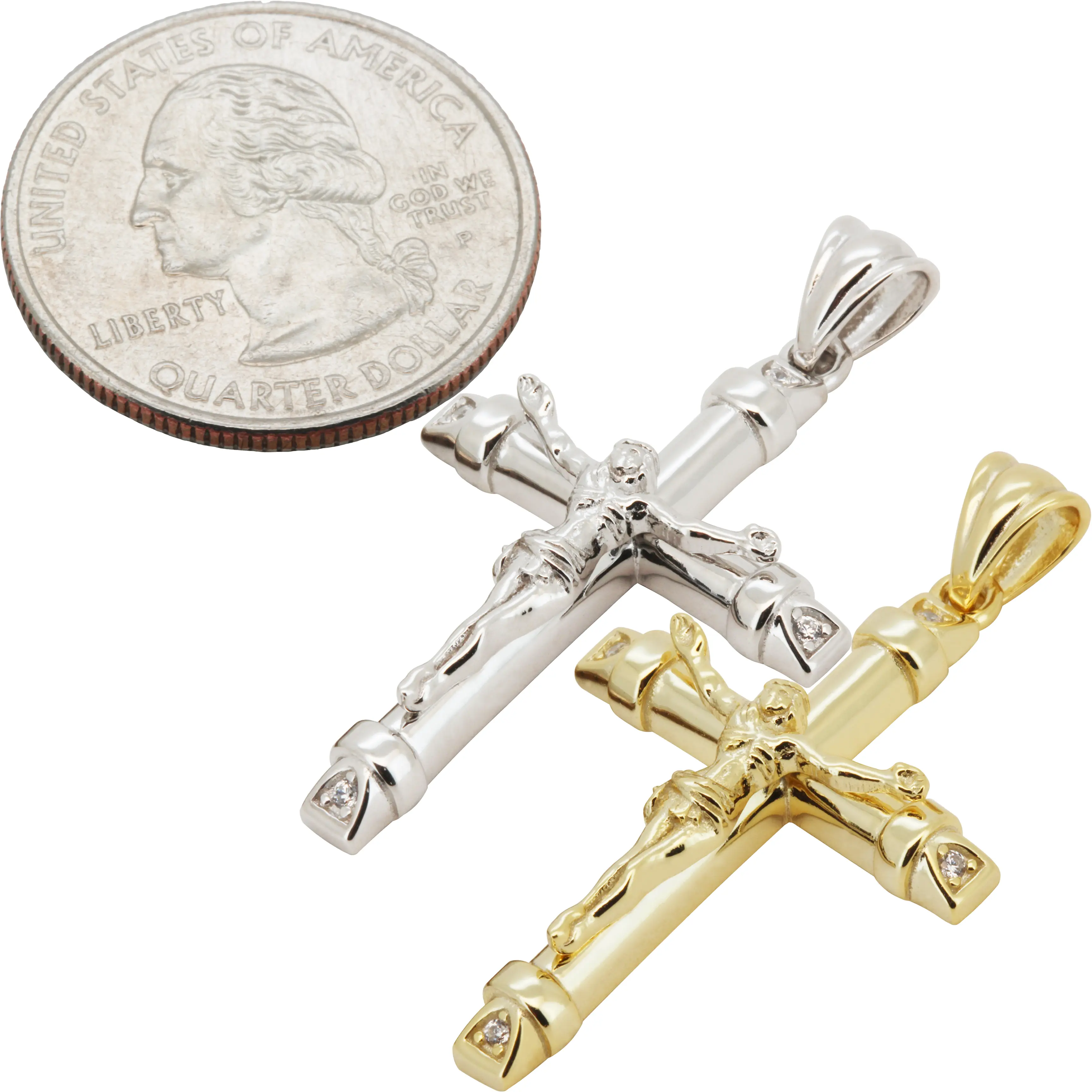 925 Sterling Silver 14k Gold Vermeil AAA Cubic Zirconia Crucifix Cross Pendant