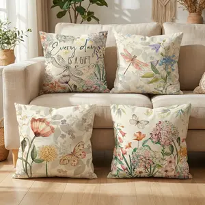 Artistic Watercolor Botanical Decorative Throw Pillow Covers Set of 4, Flower Botanical Porch Outdoor Pillowcase, Family is Everything Sofa Couch Cushion Case Home Decor 0201YQ