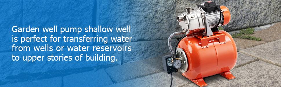 GARVEE 1HP Shallow Well Pump with Pressure Tank, Stainless Steel, 115V Irrigation Pump, Automatic Water Booster Jet Pump for Home, Garden, Lawn