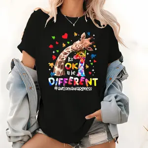 Autism Support T-Shirt: Cute Giraffe "It's Ok To Be Different" #autismawareness Graphic Design