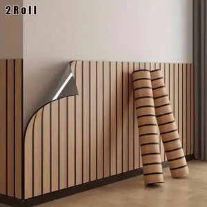 2 Rolls 3D Wood Grain Grid Peel and Stick Wallpaper, Thick Foam PVC Self-Adhesive Wall Panels, Removable Waterproof Easy Clean & Cut, for Bathroom Kitchen Living Room Bedroom TV Wall Ceiling Home Decor, Foam Wood Grain Grid Sticker Roll