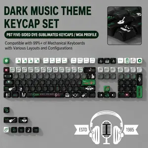 Dark Nocturne Music Themed Black Keycap Set, MOA Profile, Premium PBT Material, Five-Sided Dye-Sublimation Printed, Unique Creative Custom Design, Compatible with 87 68 108 75 98 Key Mechanical Keyboards, Computer Desktop Decoration, Keyboard Accessory