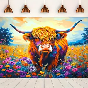 1pc Highland Cow Polyester Hanging, Universal Holiday Animal Theme, Easy to Hang, No Electricity Required, Universally Suitable Home and Decoration