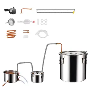 VEVOR Alcohol Still, 13.2 Gal / 50 L Stainless Steel Water Alcohol Distiller with Copper Coil for Fast Cooling, Dual Condenser Distiller Kit with Secondary Distillation, for Wine Whisky Brandy, Silver