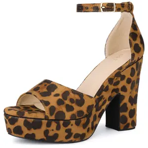 BLISSFUL STEP Velvet Open Toe High Platform Ankle Strap Chunky Heel Sandals for Women