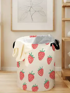 Strawberry Print Laundry Basket with Handle, Durable Foldable Clothes Storage Bin, Large Capacity Toy Organizer for Home Use