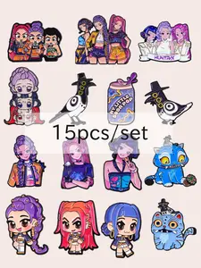 15pcs/set Cartoon Cool Girl Group Enamel Pins, Cute Backpack Brooches, Fashion Hat Accessories, Unique Gift for Friends, Casual Style