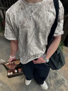 Men's Vintage Leaf Camo Print T-Shirt, Casual Loose Short Sleeve Streetwear, Soft Fabric, Perfect for Outings and Parties