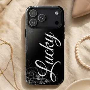 Lucky Phone Case – Black Floral Statement Design – iPhone – Gift for Her + Free Wallpaper