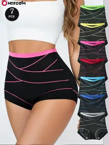 Hotcom Women's High Waist Shaping Panties - 7-Pack Seamless Smooth Hipster Underwear, Breathable Material for Comfortable Everyday Wear, Striped Clothes with Stylish Sportswear Design summerwins,summerwins