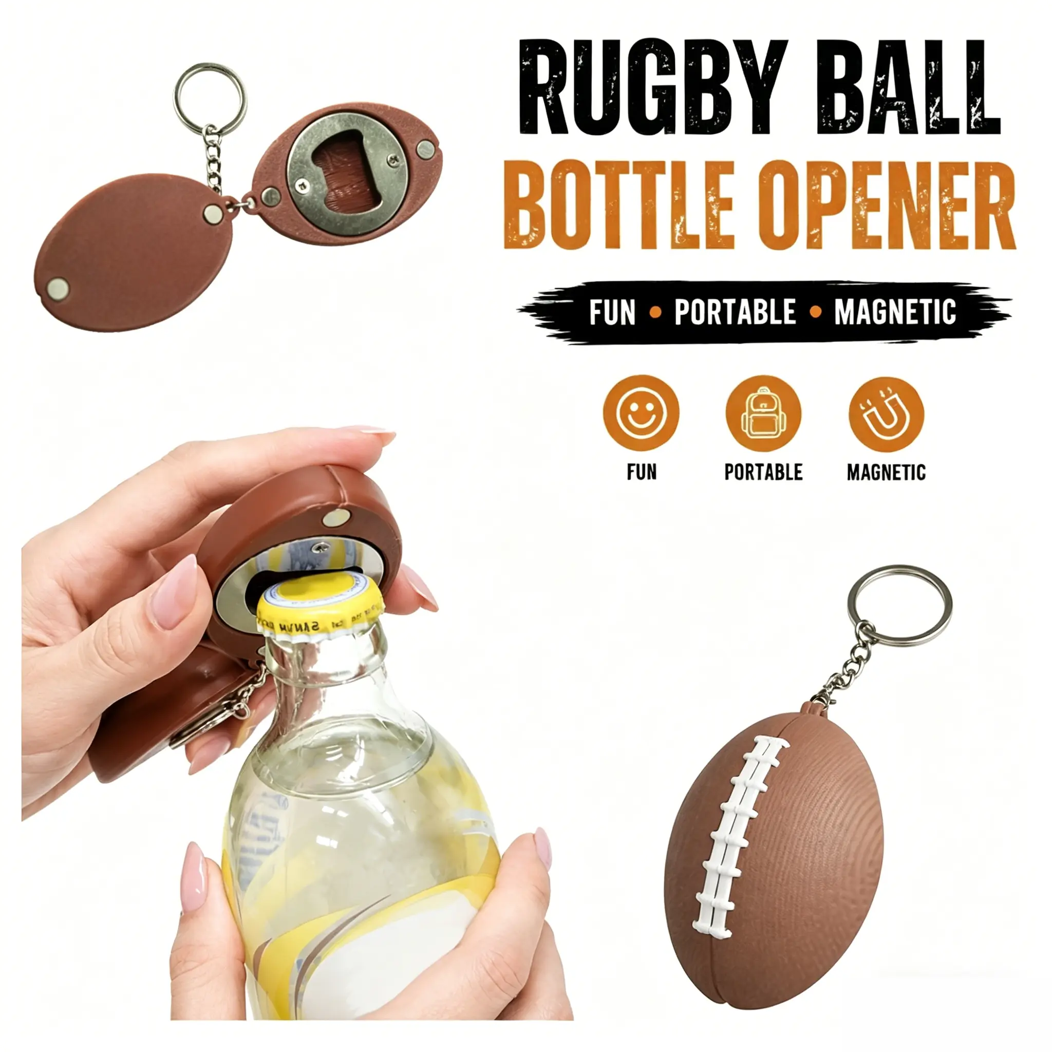 Handy 3-in-1 Football Fidget Bottle Opener Keychain, Frat Party Essential Accessory, Keychains